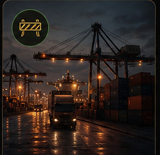 Port and border logistics visual for non-tariff barrier explainer.